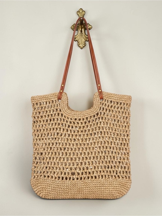 Boutique Handbags - NWOT Viral Straw Market Bag with Natural Tan Faux Leather Straps - Camel
